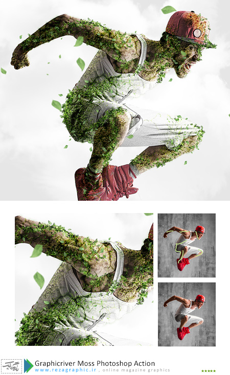 اکشن افکت خزه سبز روی بدن فتوشاپ گرافیک ریور- Graphicriver Moss Photoshop Action 